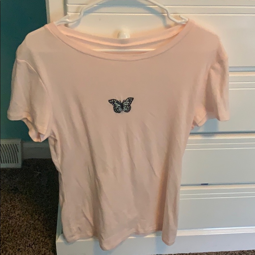 Hand embroidered butterfly tee